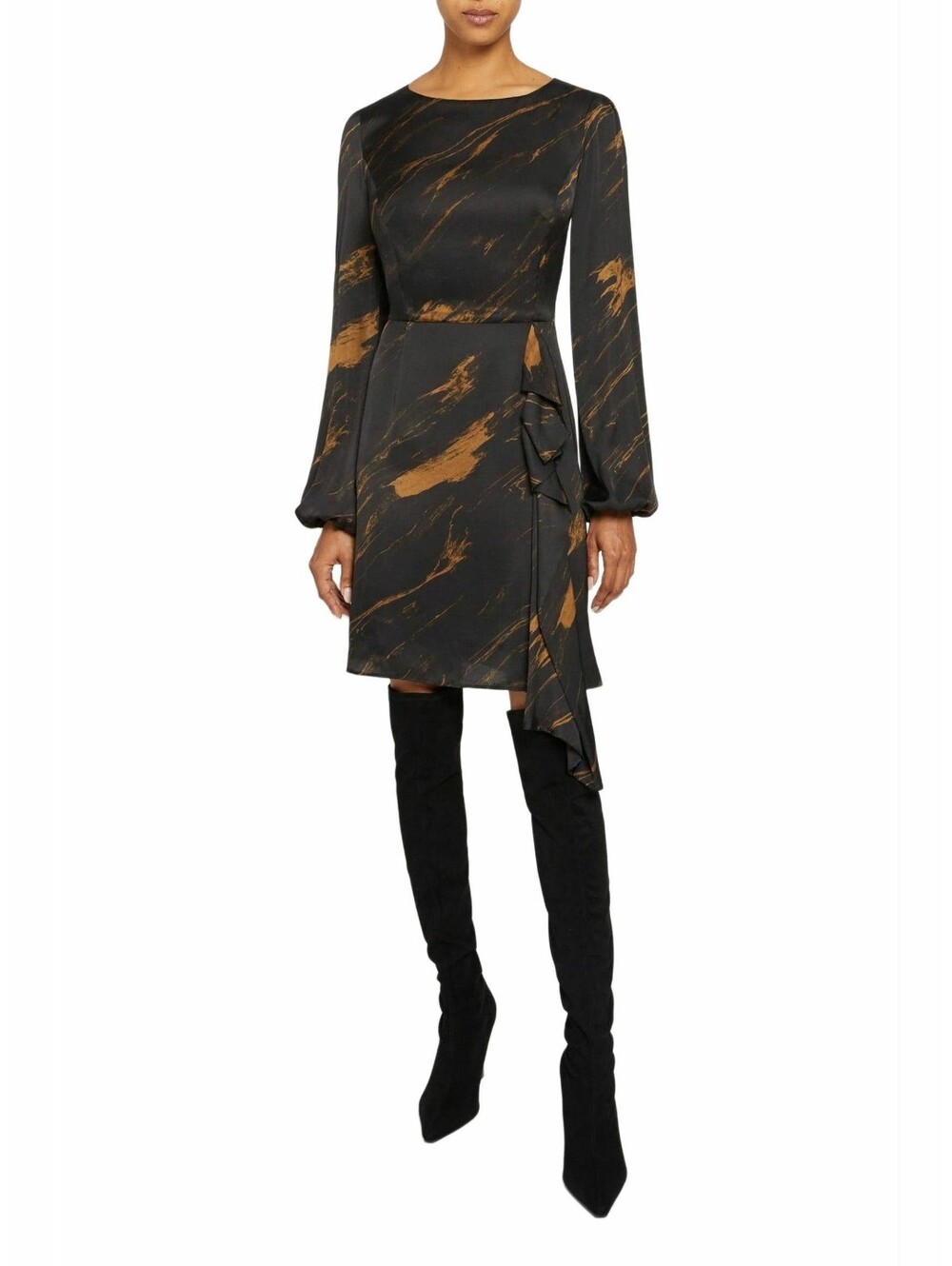 NWT Santorelli Black Dress with Gold Brushstroke Print...SIZE:40 (4 US )